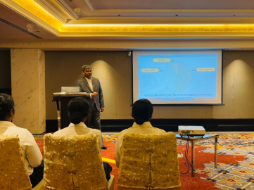 Students at Prism hotel lobby — India internship